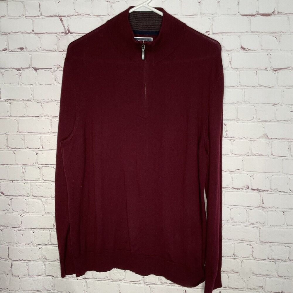 Club Room Sweater men's XL Burgundy Half Zip Wool Knit Blend Pullover Minimalist